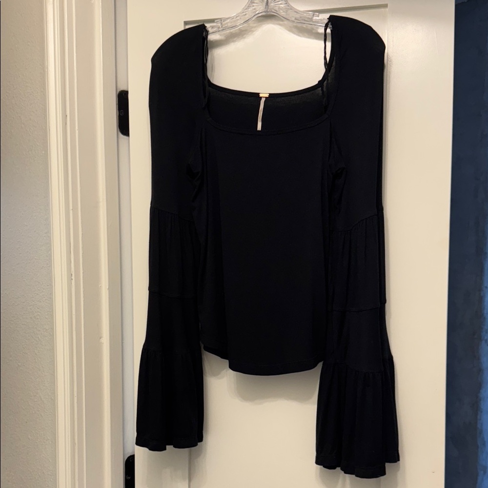 Free People Black Blouse with Flared Sleeves
